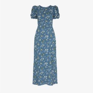 Reformation Blue Floral Sandy Beth Puff Sleeve Maxi Dress in Avery